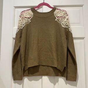 Bear Dance Tan light-weight Sweater with Ivory Lace